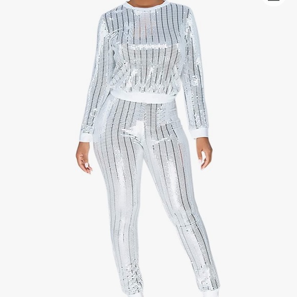 White Sequin Two-Piece Sweatsuit NWOT - Picture 1 of 2